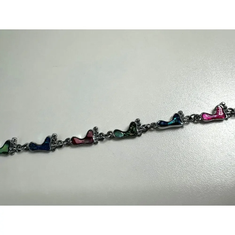 BOHO Silver Tone Foot Link Abalone Tennis Bracelet Lobster Clasp 7